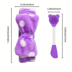 2Pcs Bear Silicone Facial Cleansing Brush & Coral Fleece Hair Band Set