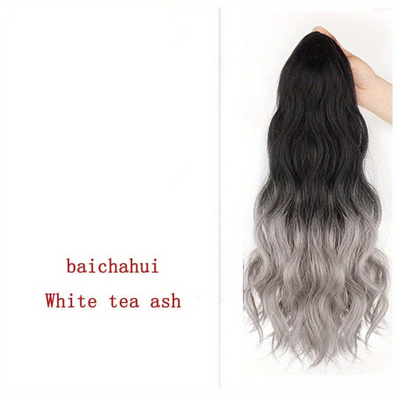 Water Wave Ponytail Wig Synthetic Grey Hair Extension
