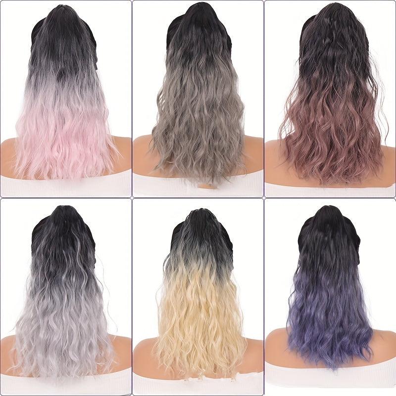 Water Wave Ponytail Wig Synthetic Grey Hair Extension