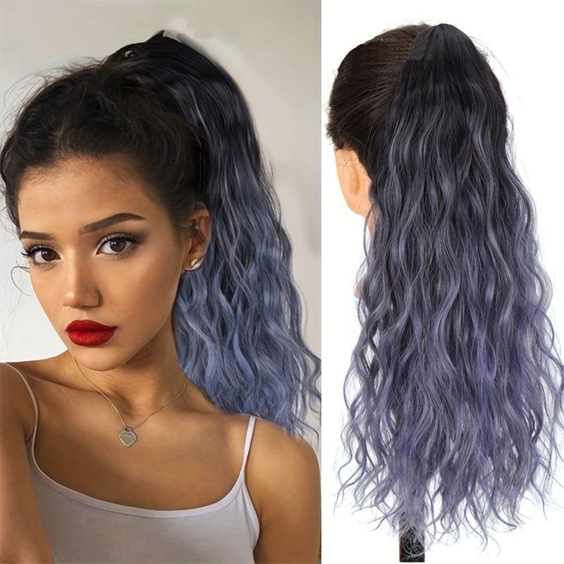 Water Wave Ponytail Wig Synthetic Grey Hair Extension