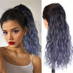 Water Wave Ponytail Wig Synthetic Grey Hair Extension