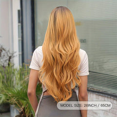 Brown Ombre Long Wavy Wig With Bangs for Women