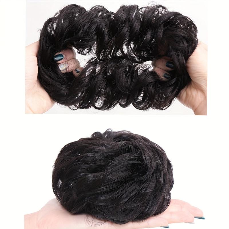 Brown Messy Bun Hair Piece Curly Extensions Ponytail Scrunchies Wrap
