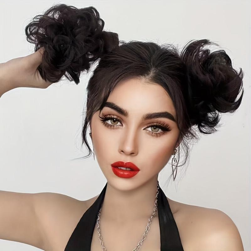 Brown Messy Bun Hair Piece Curly Extensions Ponytail Scrunchies Wrap