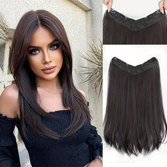 45 72 Cm V Shaped Hair Extensions Clip In Synthetic Fiber Straight Hair