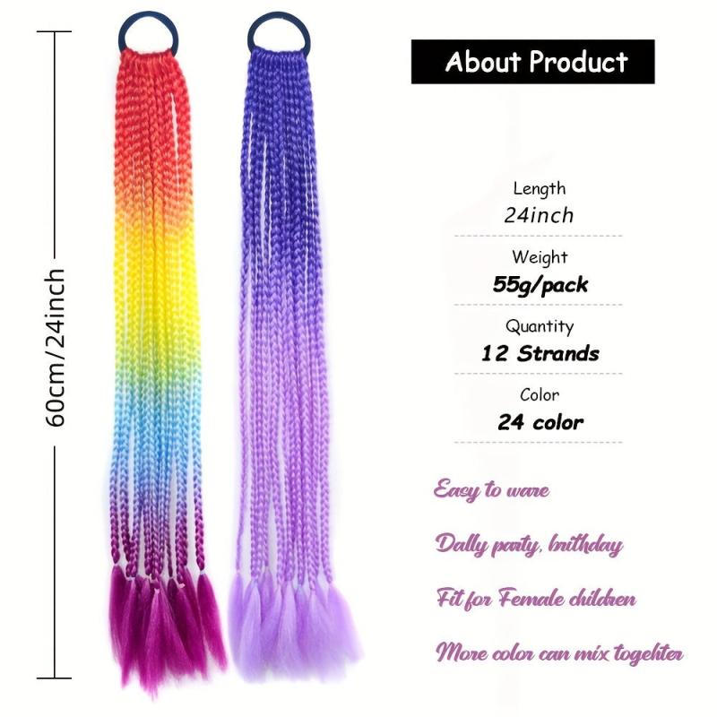 Rainbow Braided Wig Hair Extensions for Women/Girls