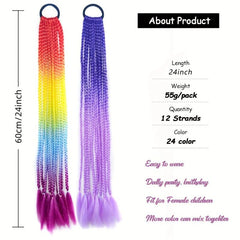 Rainbow Braided Wig Hair Extensions for Women/Girls