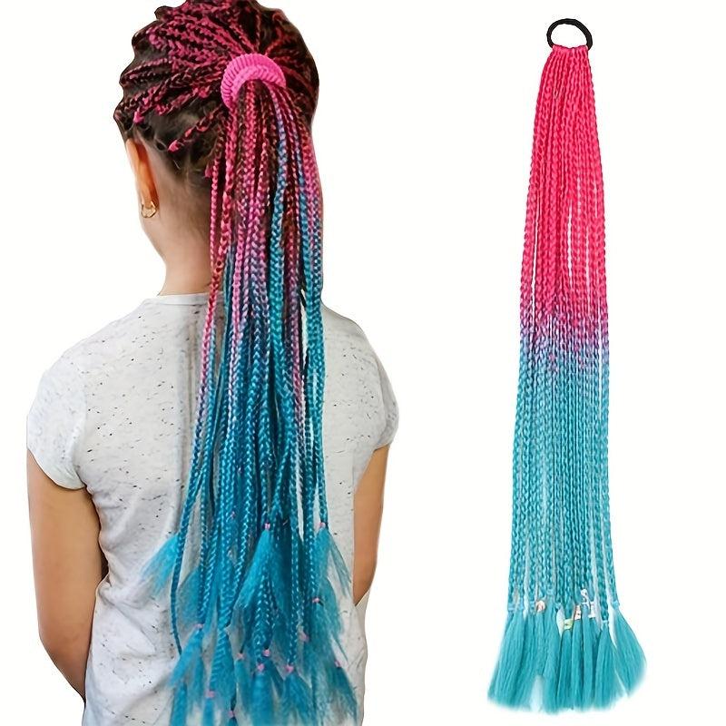 Rainbow Braided Wig Hair Extensions for Women/Girls