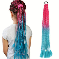 Rainbow Braided Wig Hair Extensions for Women/Girls