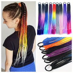 Rainbow Braided Wig Hair Extensions for Women/Girls