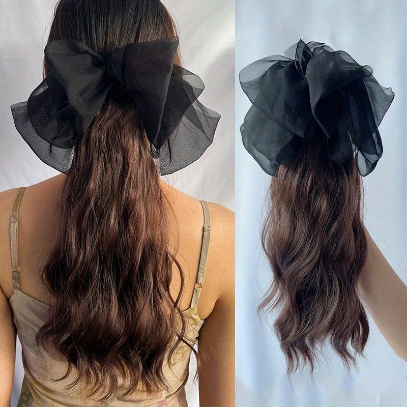Detachable Bowknot Clip Ponytail Extensions Synthetic Hair 40-64 cm