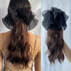Detachable Bowknot Clip Ponytail Extensions Synthetic Hair 40-64 cm