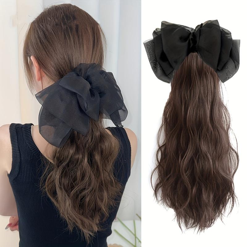 Detachable Bowknot Clip Ponytail Extensions Synthetic Hair 40-64 cm