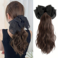 Detachable Bowknot Clip Ponytail Extensions Synthetic Hair 40-64 cm