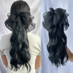 Detachable Bowknot Clip Ponytail Extensions Synthetic Hair 40-64 cm