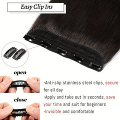 100% Human Hair Clip In Extensions 5 Clips Natural Straight Hair for Women