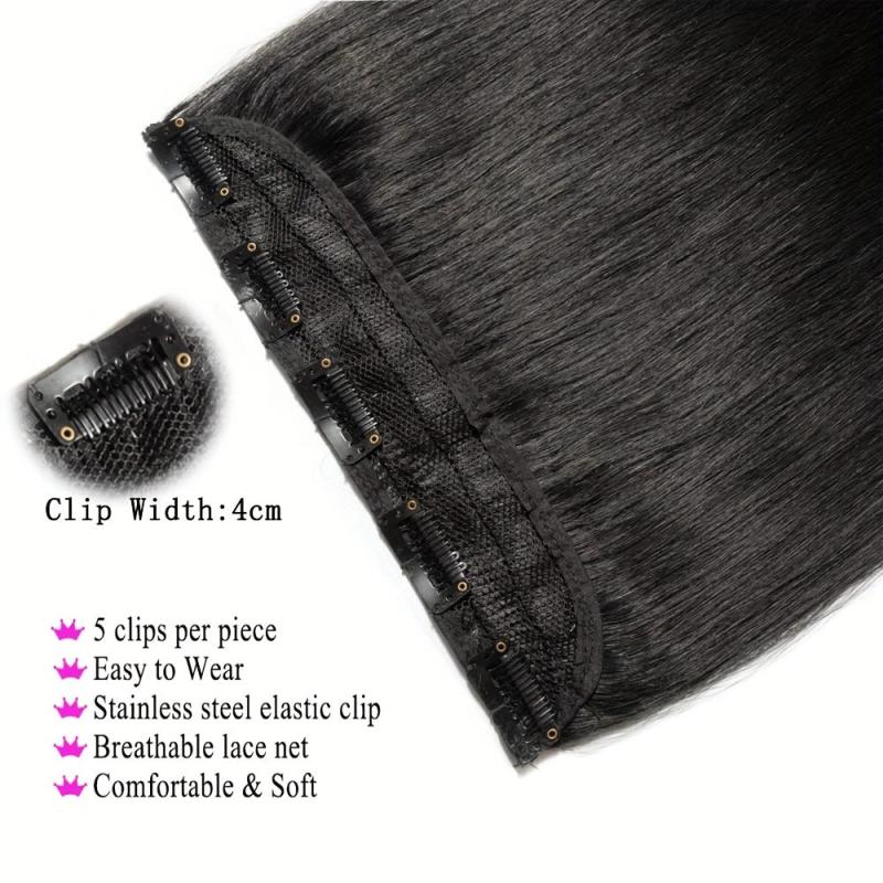 100% Human Hair Clip In Extensions 5 Clips Natural Straight Hair for Women
