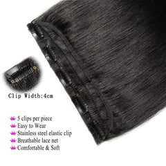 100% Human Hair Clip In Extensions 5 Clips Natural Straight Hair for Women