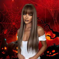 66 04 Cm Brown Wig With Highlights Long Straight Hair Replacement Wig