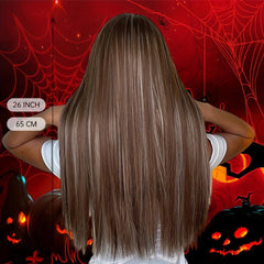 66 04 Cm Brown Wig With Highlights Long Straight Hair Replacement Wig