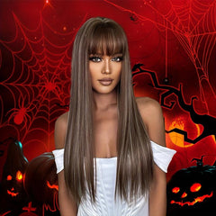 66 04 Cm Brown Wig With Highlights Long Straight Hair Replacement Wig