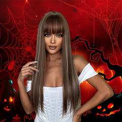 66 04 Cm Brown Wig With Highlights Long Straight Hair Replacement Wig