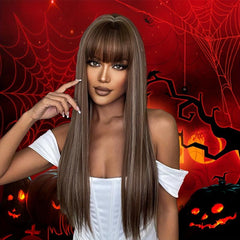 66 04 Cm Brown Wig With Highlights Long Straight Hair Replacement Wig
