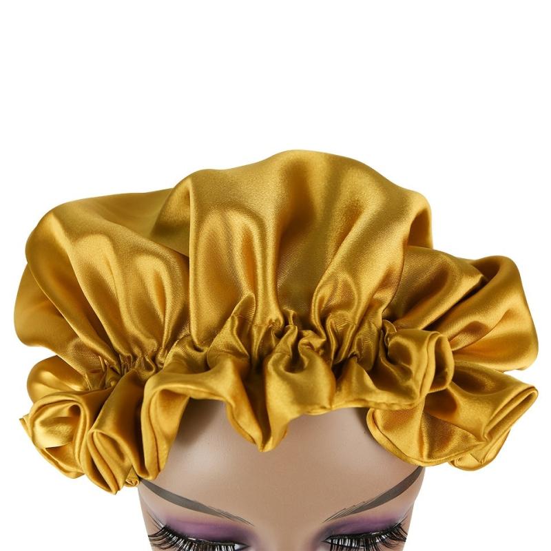Double Layer Silk Satin Bonnet for Women Large Size Sleep Cap
