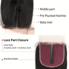 Brazilian Body Wave T 4x4 Lace Closure Middle Part