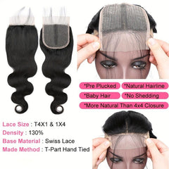 Brazilian Body Wave T 4x4 Lace Closure Middle Part