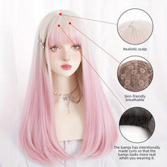Long Straight Hair Wigs With Bangs Synthetic Hair Replacement Wigs