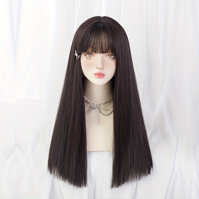 Long Straight Hair Wigs With Bangs Synthetic Hair Replacement Wigs