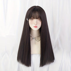 Long Straight Hair Wigs With Bangs Synthetic Hair Replacement Wigs