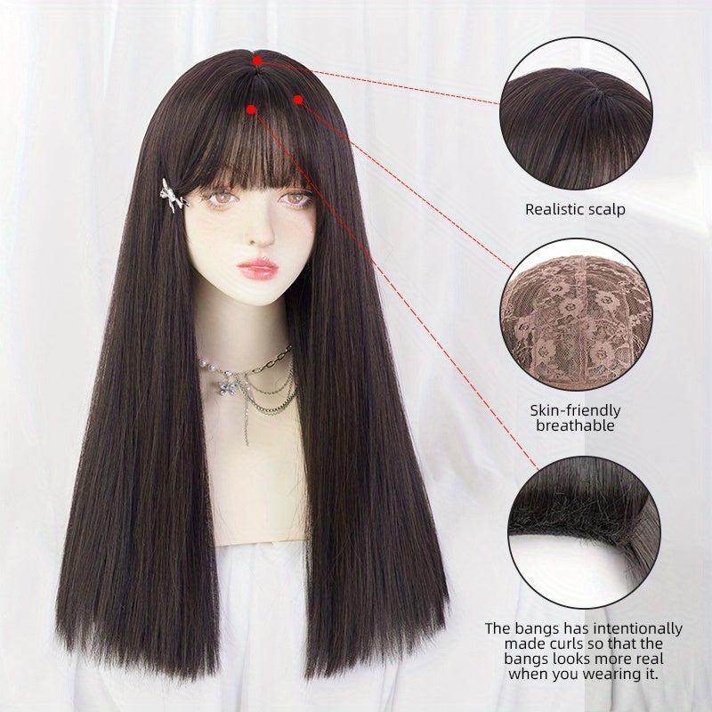 Long Straight Hair Wigs With Bangs Synthetic Hair Replacement Wigs