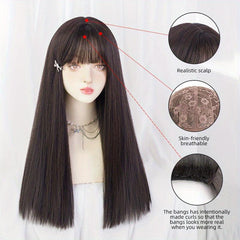 Long Straight Hair Wigs With Bangs Synthetic Hair Replacement Wigs