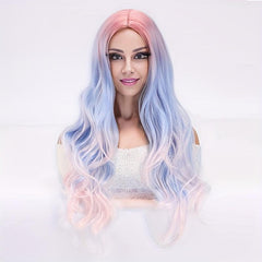Ombre Colorful Long Curly Wavy Wig With Bangs Synthetic Wig