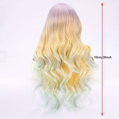 Ombre Colorful Long Curly Wavy Wig With Bangs Synthetic Wig