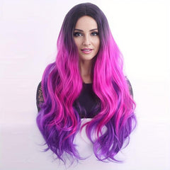 Ombre Colorful Long Curly Wavy Wig With Bangs Synthetic Wig