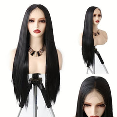 Long Straight Lace Front Wig Middle Part Synthetic Cosplay Daily Party Wig