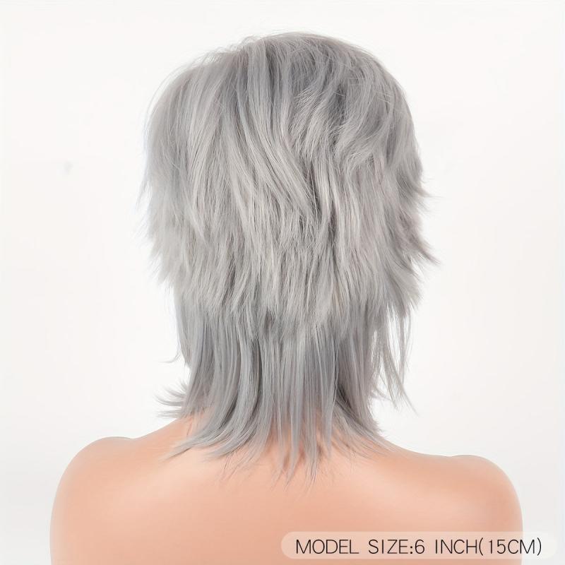 Silvery Gray Pixie Cut Wig Short Synthetic Fiber Hair Replacement Wigs