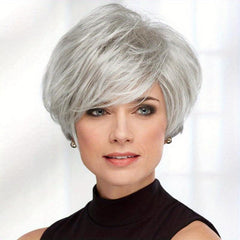 Silvery Gray Pixie Cut Wig Short Synthetic Fiber Hair Replacement Wigs