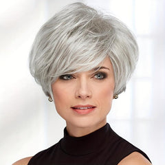 Silvery Gray Pixie Cut Wig Short Synthetic Fiber Hair Replacement Wigs