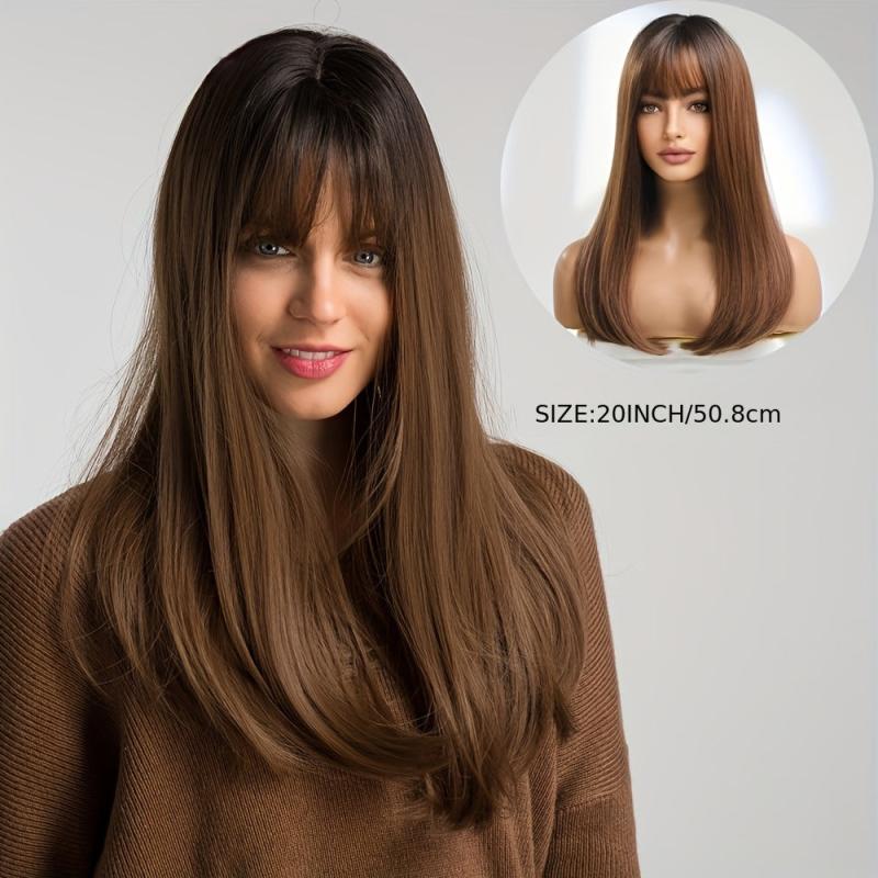 50 8 Cm Dark Brown Long Straight Wigs With Bangs For Women