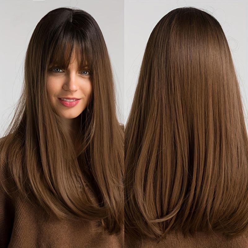 50 8 Cm Dark Brown Long Straight Wigs With Bangs For Women