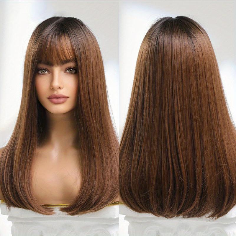 50 8 Cm Dark Brown Long Straight Wigs With Bangs For Women