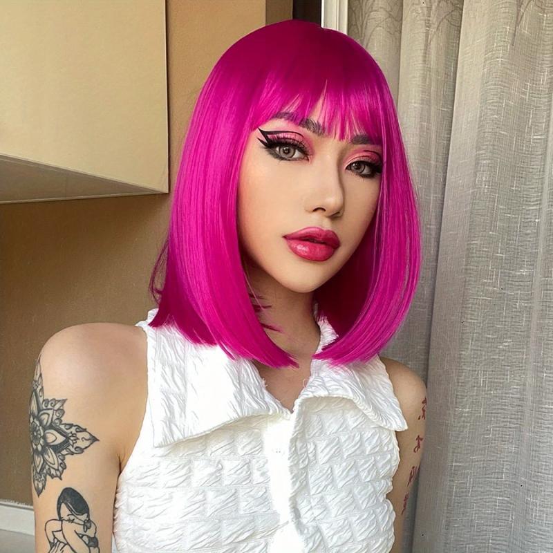 Short Bob Wigs with Bangs for Women - Synthetic Heat Resistant Hair Wigs