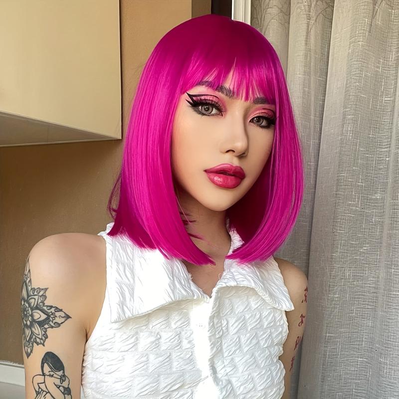 Short Bob Wigs with Bangs for Women - Synthetic Heat Resistant Hair Wigs