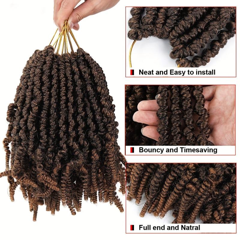 4pack 10inch Short Curly Spring Pre-twisted Braids Crochet Hair Extensions
