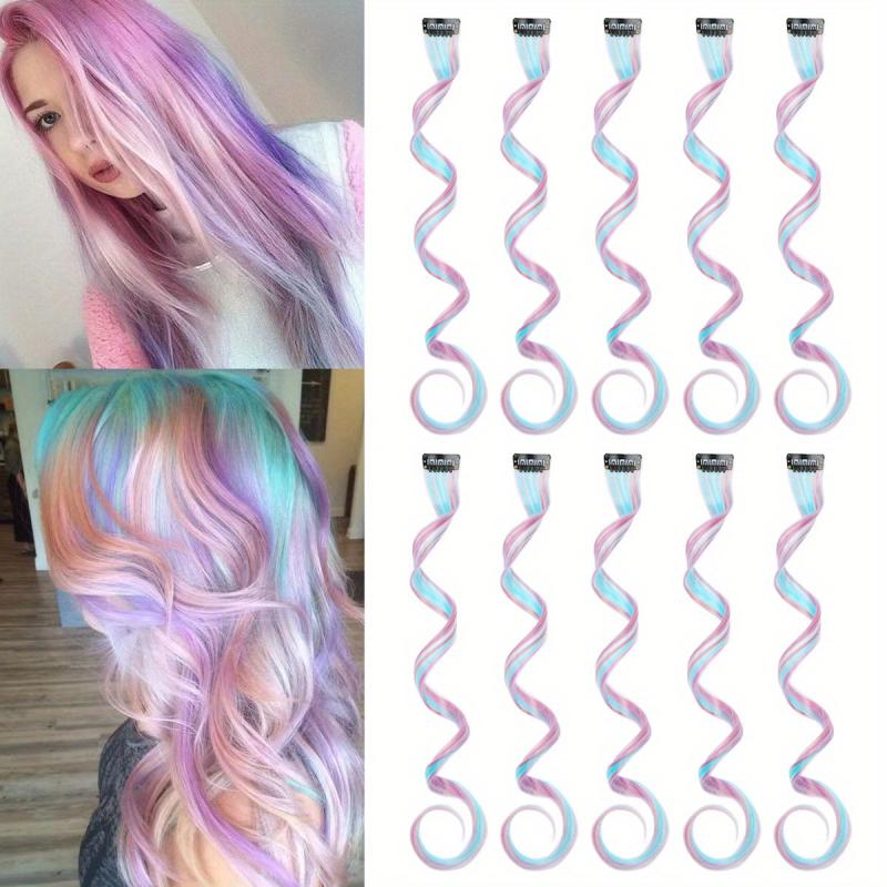 10pcs Long Curly Wavy Hair Pieces Y2K Party Highlights Clip In Hair Extensions
