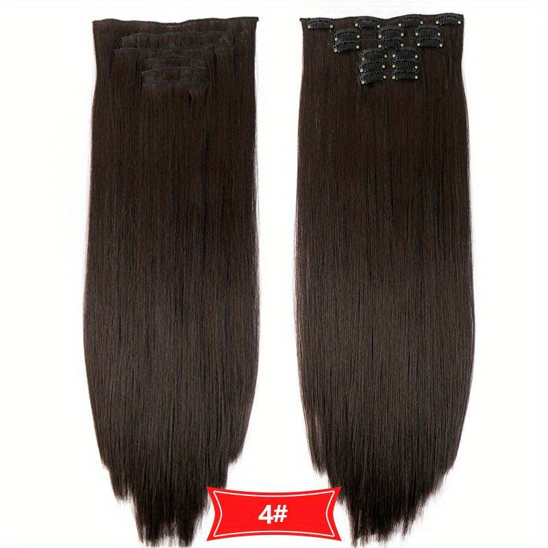 6pcs Straight Hair Extensions 16 Clips Synthetic Fiber Natural Hairpieces